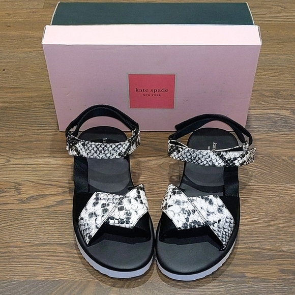 NEW Kate Spade Dotty Embossed Snakeskin Sandals in Black/White - Picture 10 of 16